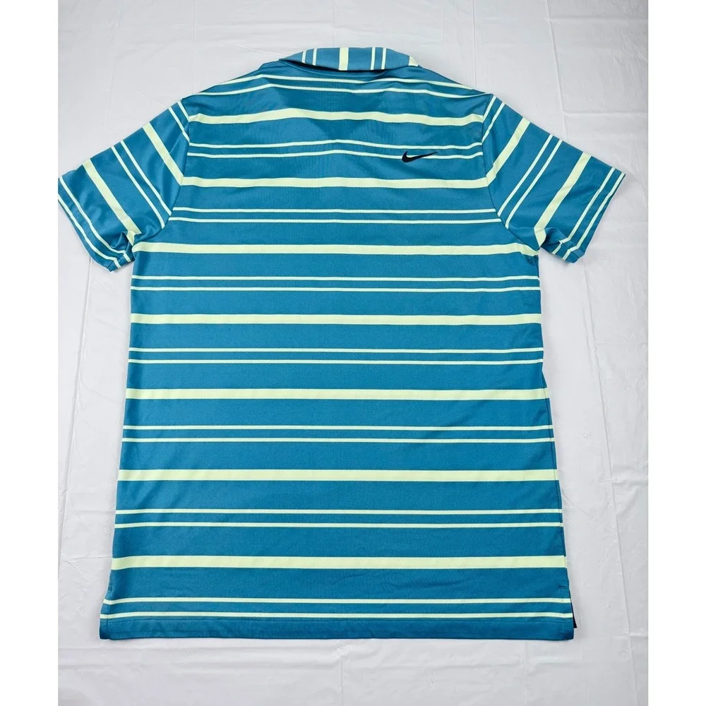 Nike Dri-FIT Mens Golf Polo Shirt Blue Green Striped Large Active Outdoor